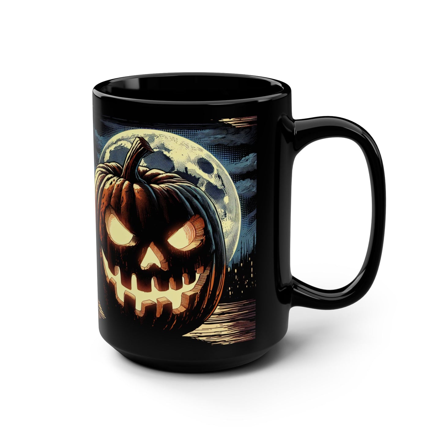 Mug - Jack-o’-lantern with Moon Halloween Black Mug, 15oz