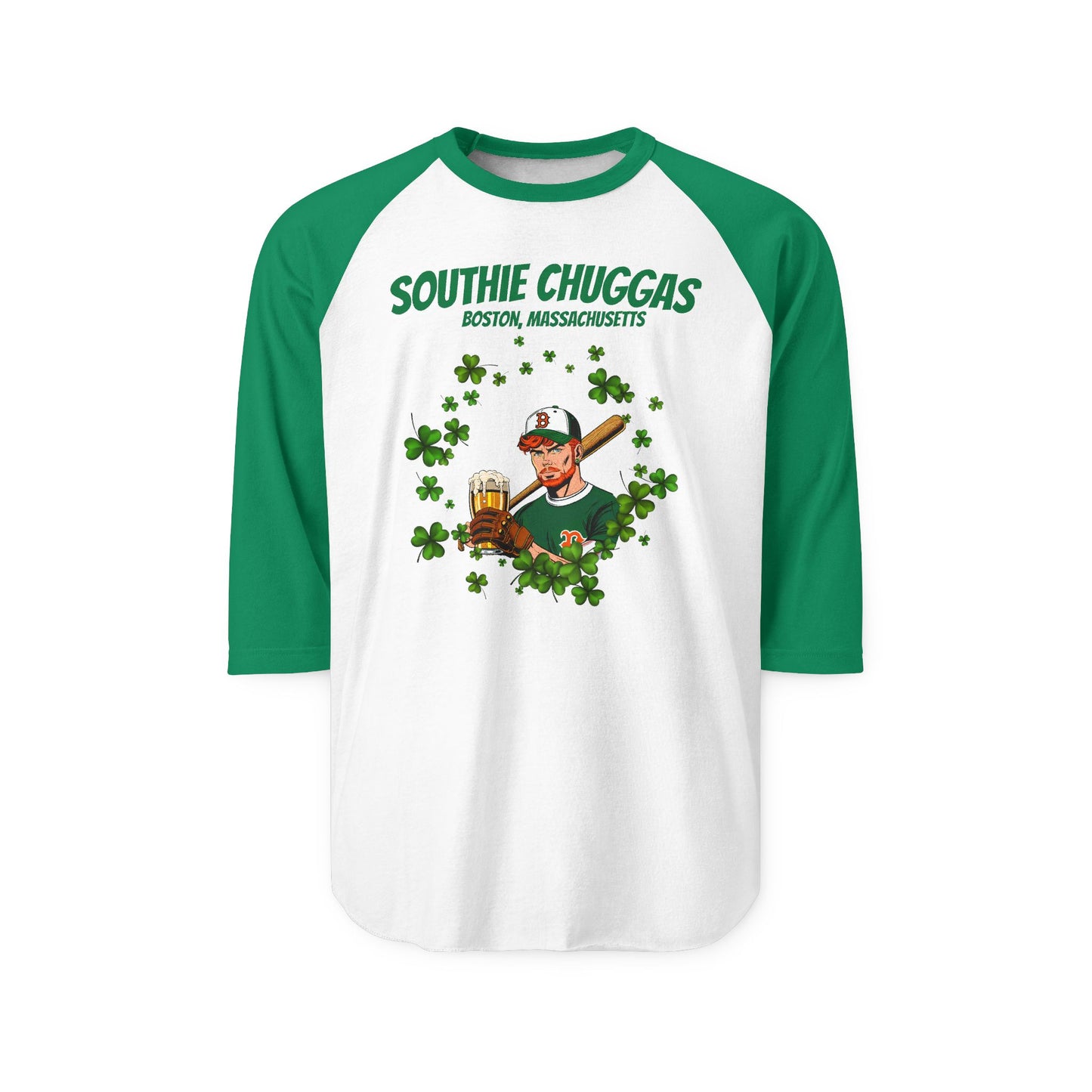 Raglan Shirt Southie Chuggas Boston Fictional Baseball Team Design