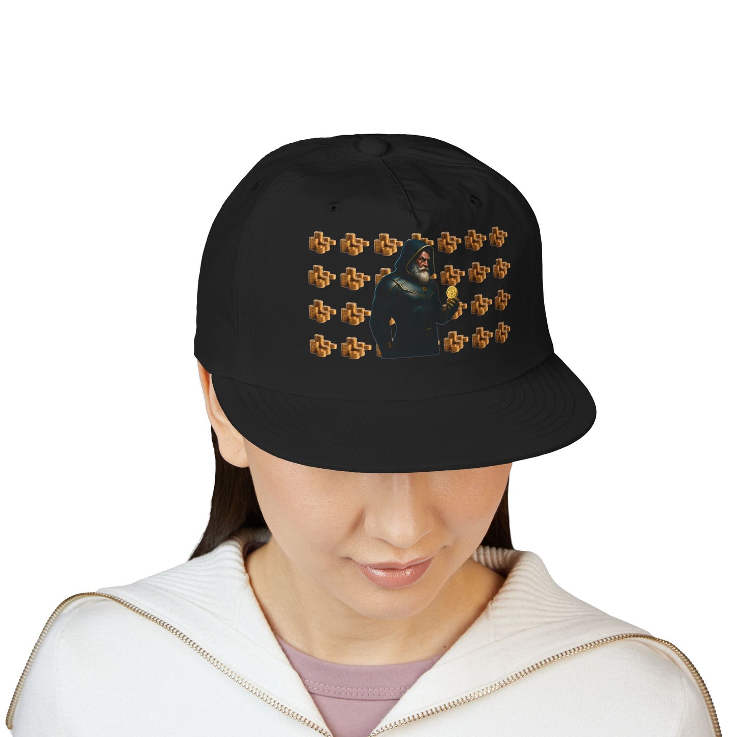 Snapback Cap with Crypto Wizard and Bitcoin Design