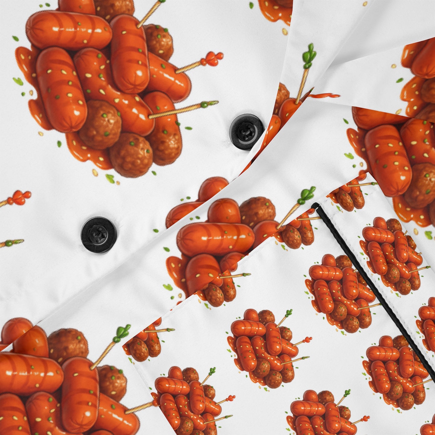 Satin Pajama Set - Cocktail Wiener and Meatball Print