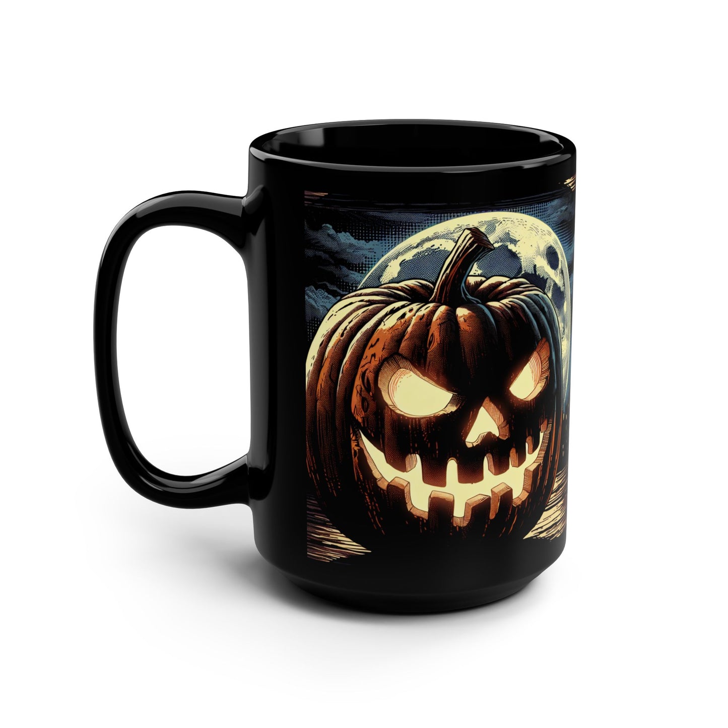 Mug - Jack-o’-lantern with Moon Halloween Black Mug, 15oz