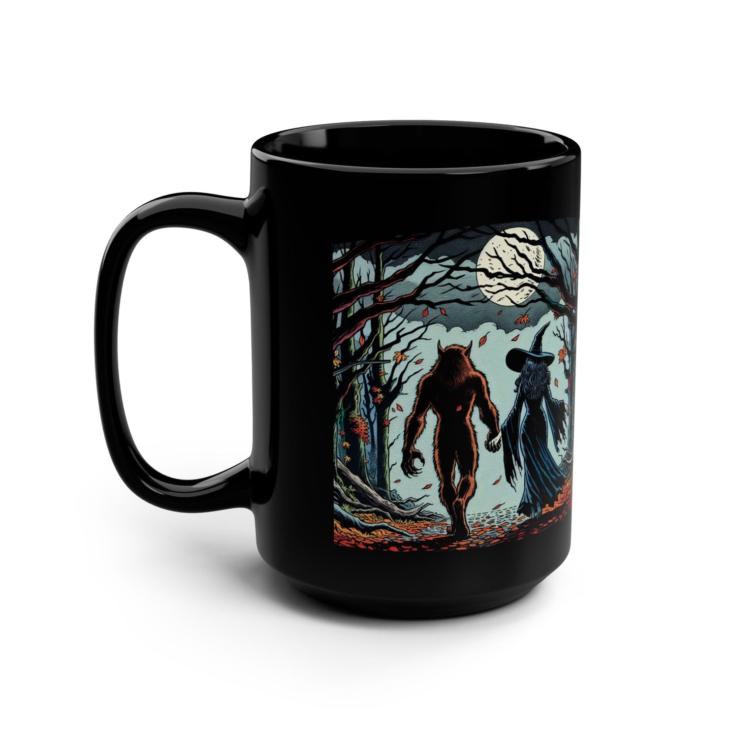 Mug - Witch and Werewolf Spooky Woods 15oz Black Mug