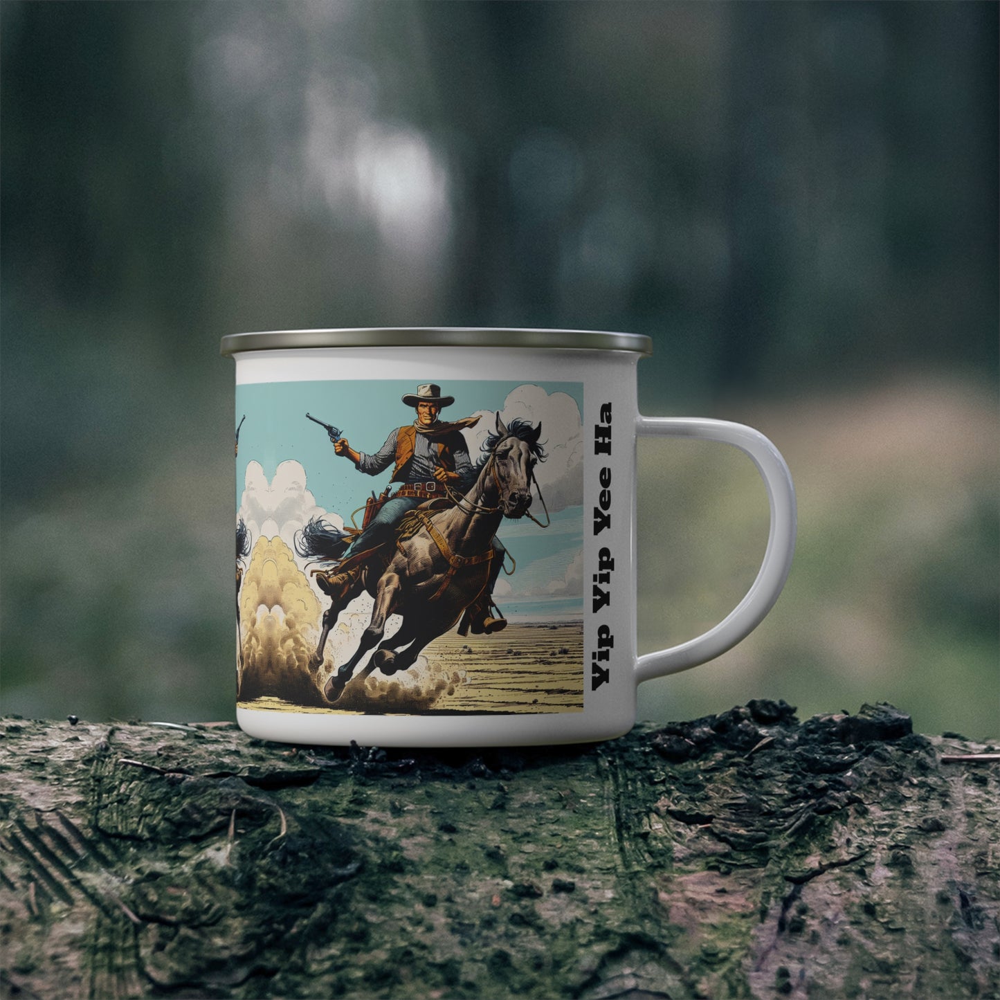 Enamel Mug - Old Cow Poke Riding and Roping Design