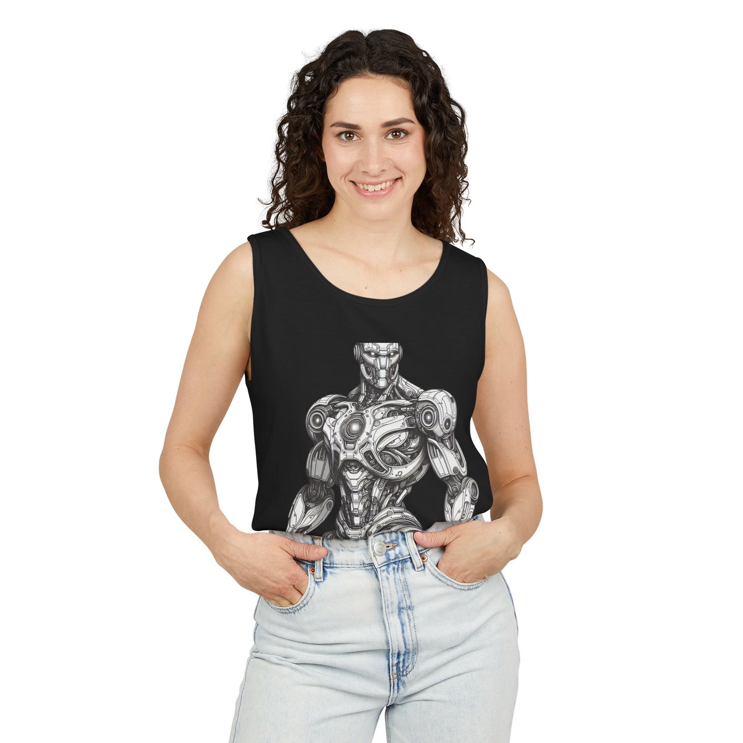 Robot Design Unisex Tank Top, Casual Summer Wear, Gift for Tech Lovers, Gym Apparel, Graphic Tee Alternative