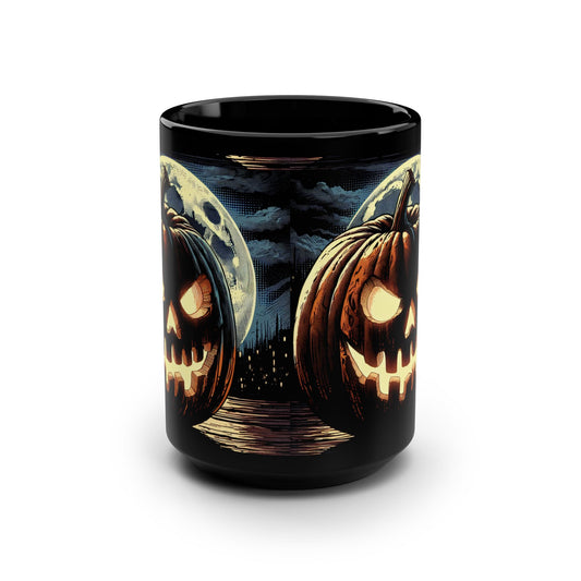 Mug - Jack-o’-lantern with Moon Halloween Black Mug, 15oz
