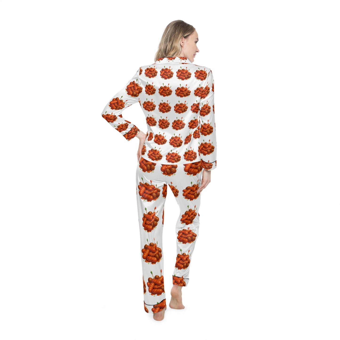 Satin Pajama Set - Cocktail Wiener and Meatball Print