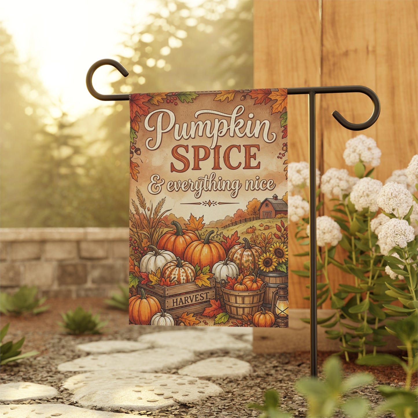 Pumpkin Spice Harvest Garden Flag — Autumn Fall Welcome Banner