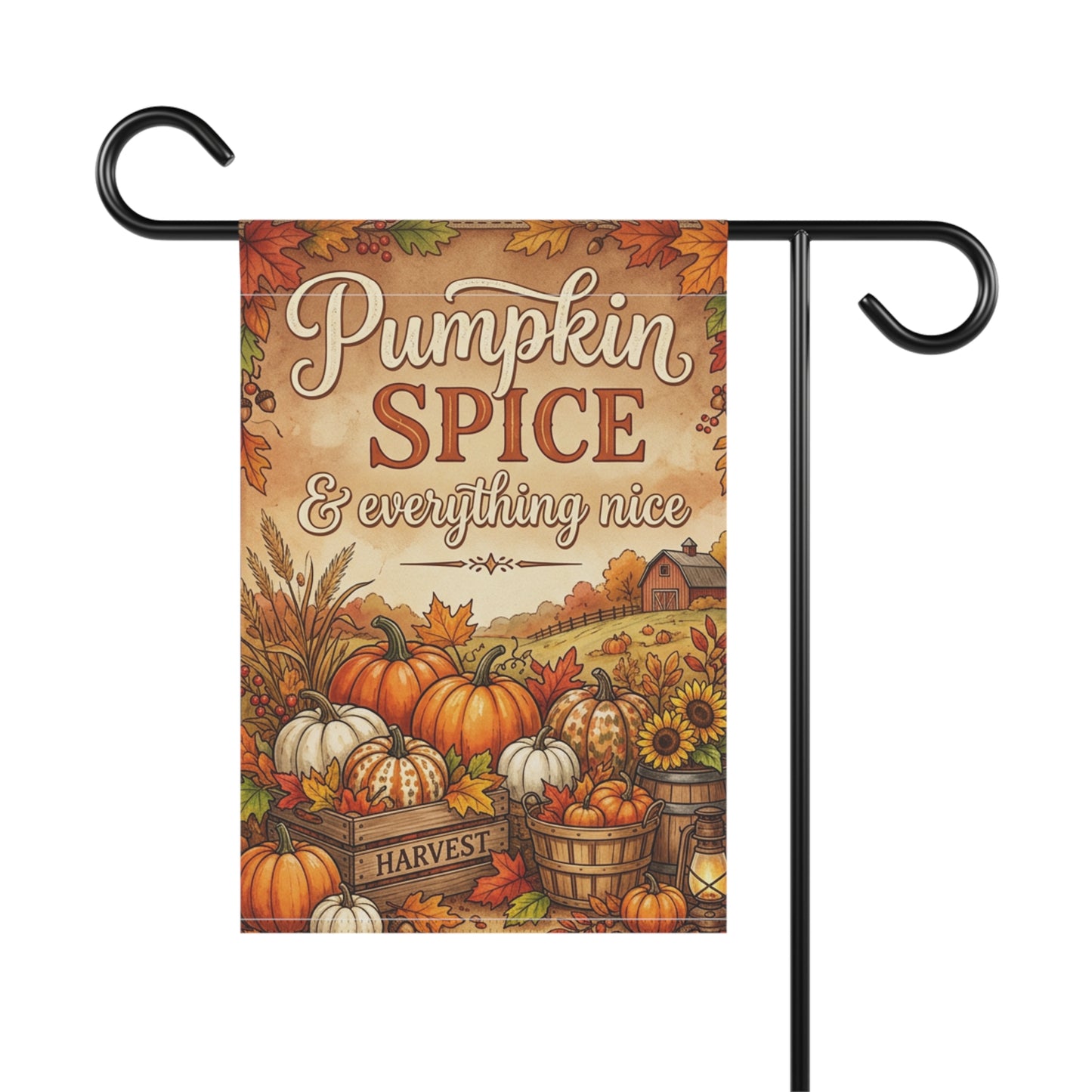 Pumpkin Spice Harvest Garden Flag — Autumn Fall Welcome Banner