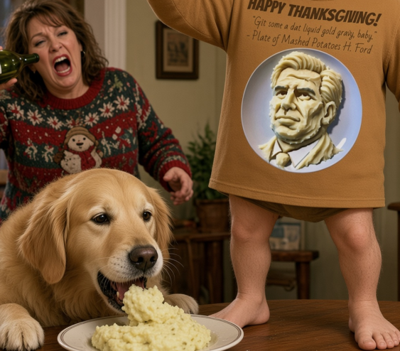 Be the talk of the table with this Plate of Mashed Potatoes H. Ford Thanksgiving Ugly AF Sweatshirt