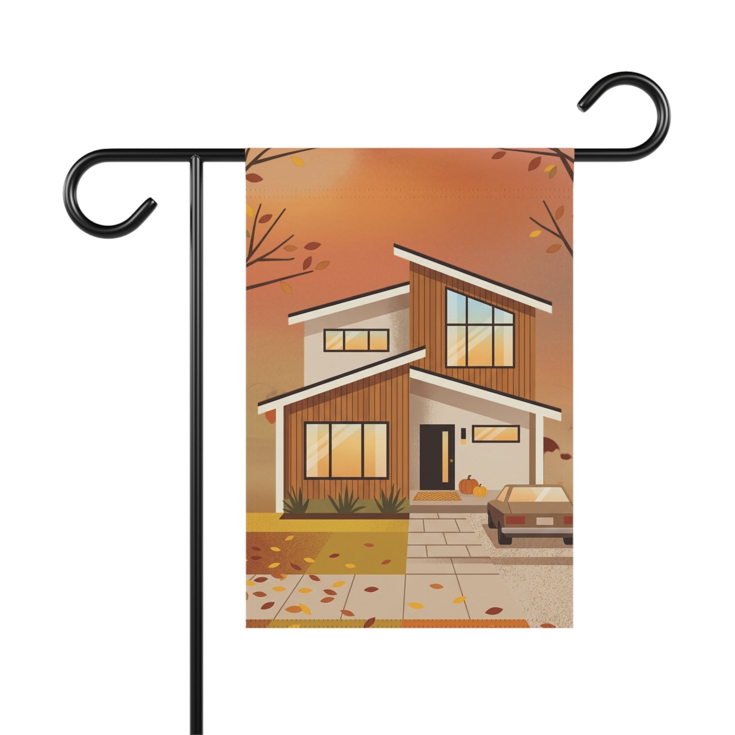 Autumn Modern House Garden Flag — Fall Home Decor Banner