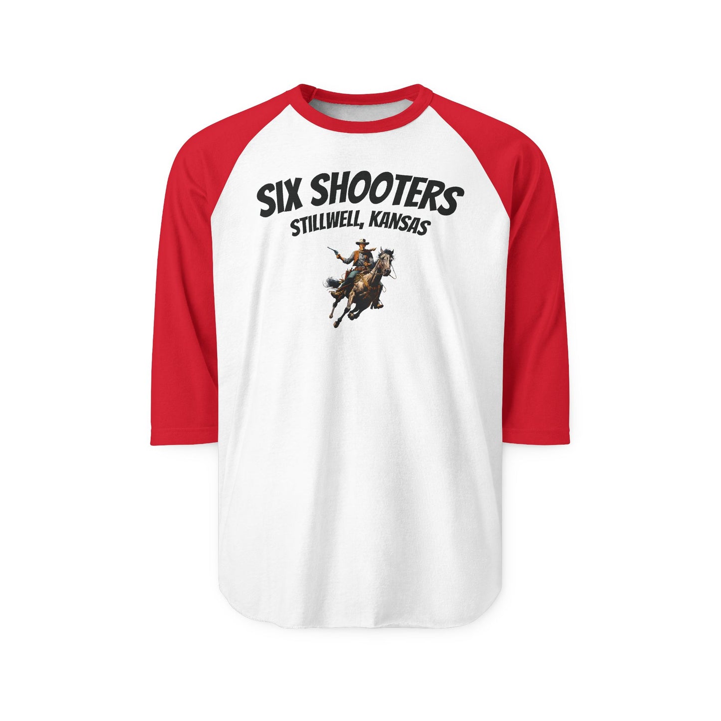 Raglan Baseball Plains League Three-Quarter Sleeve Shirt - Stilwell Kansas Six Shooters