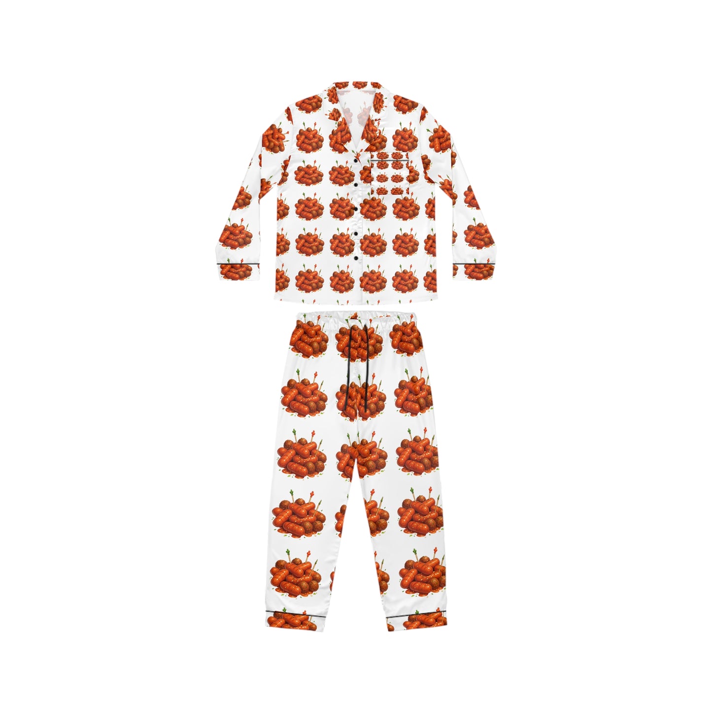 Satin Pajama Set - Cocktail Wiener and Meatball Print