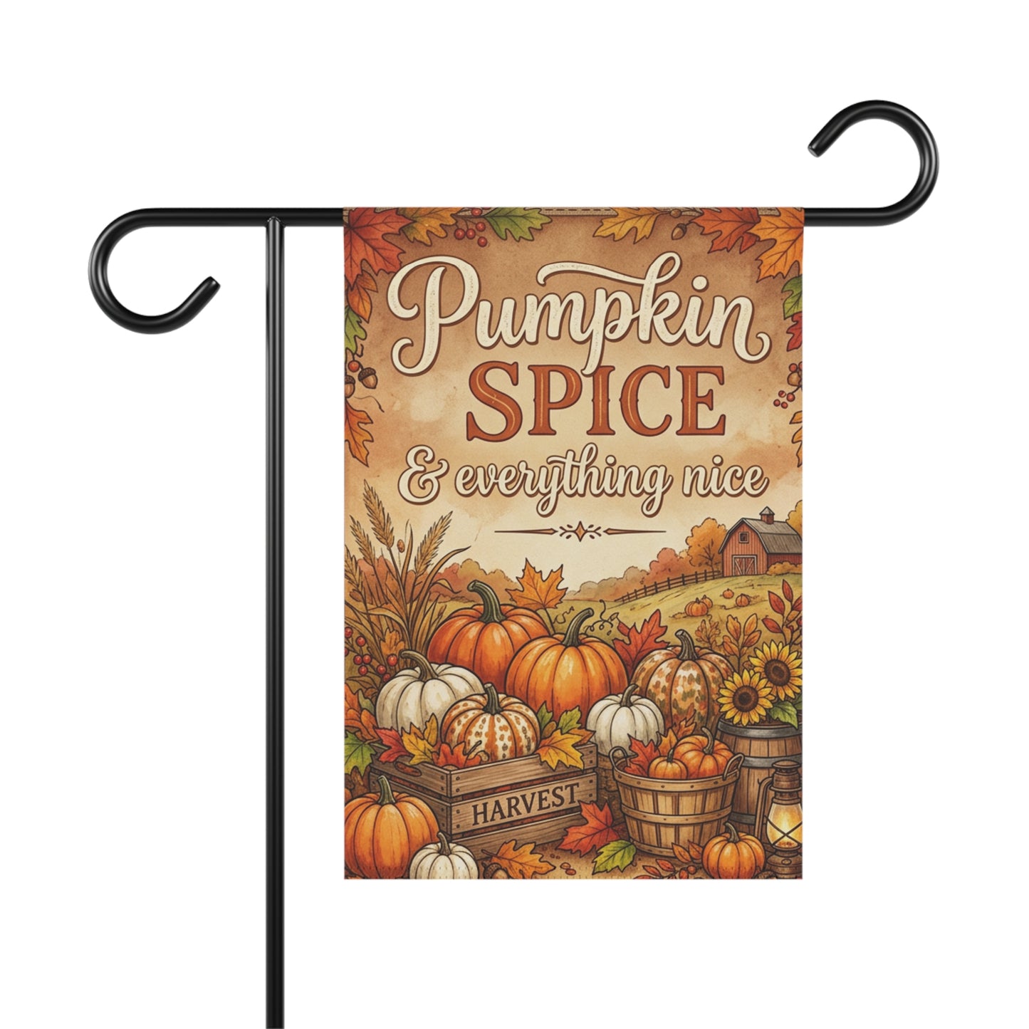 Pumpkin Spice Harvest Garden Flag — Autumn Fall Welcome Banner