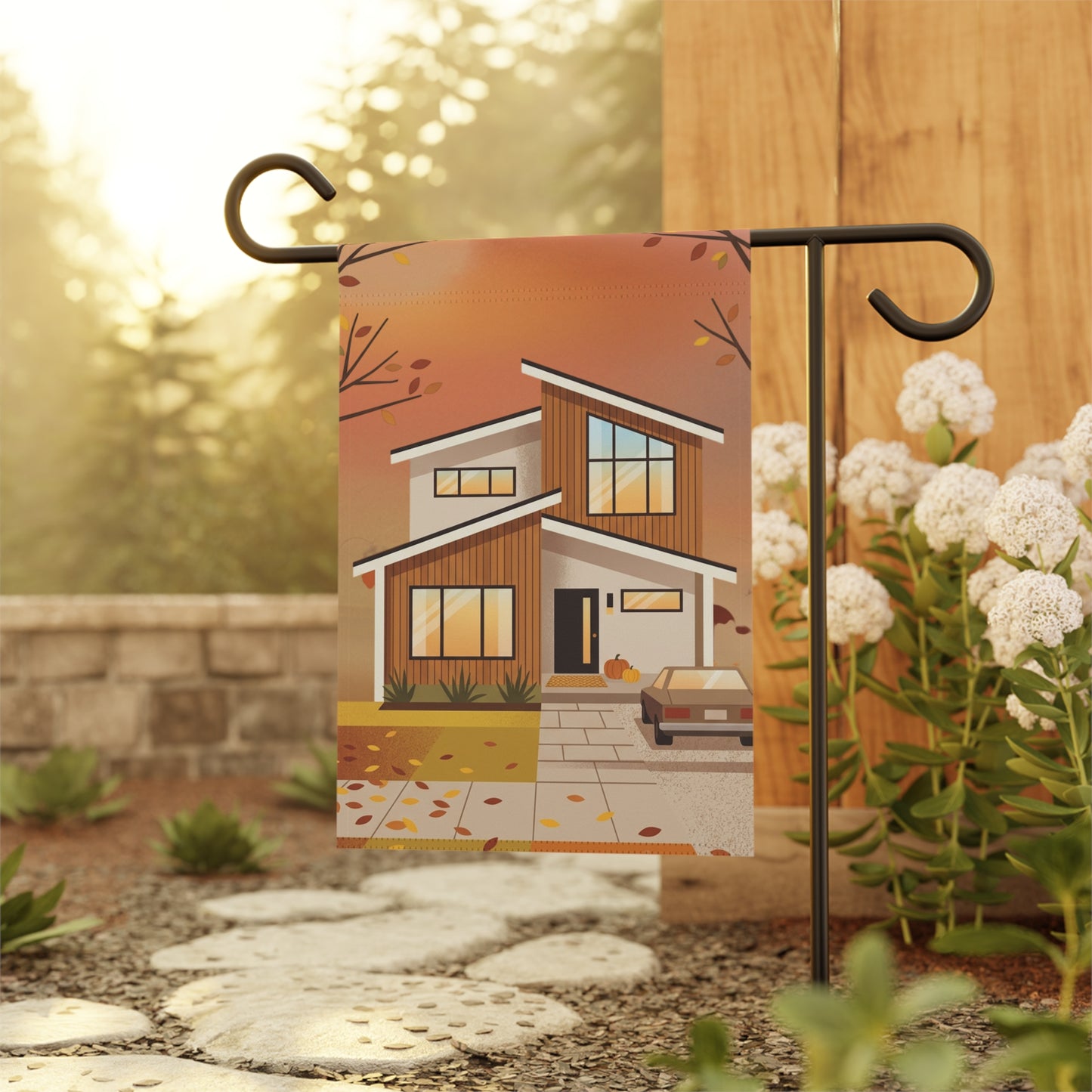 Autumn Modern House Garden Flag — Fall Home Decor Banner